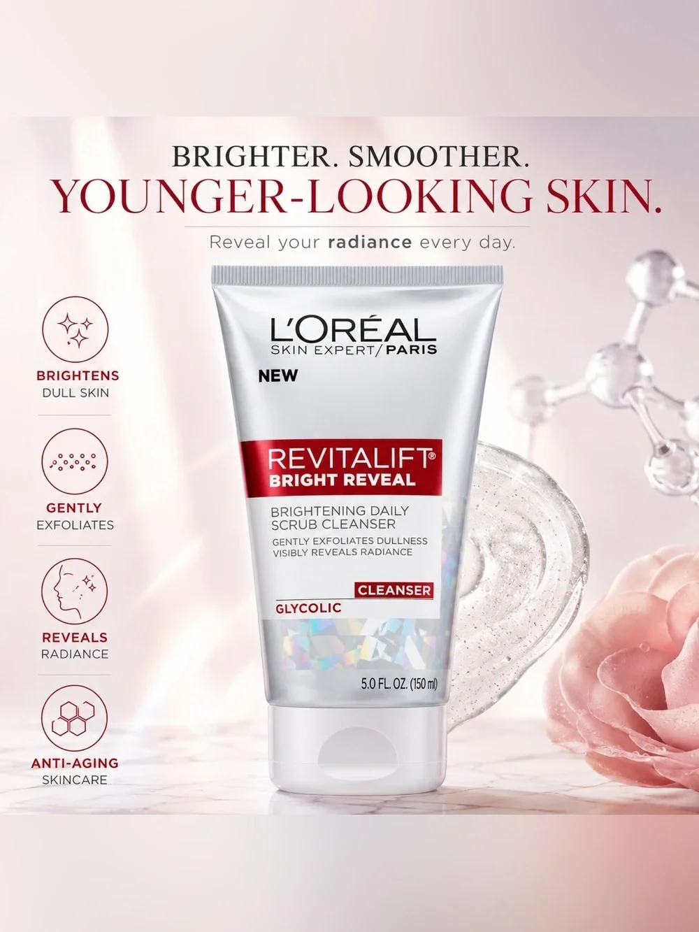L’Oréal Revitalift Bright Reveal Brighten Daily Scrub Cleanser 5oz Glycolic Acid